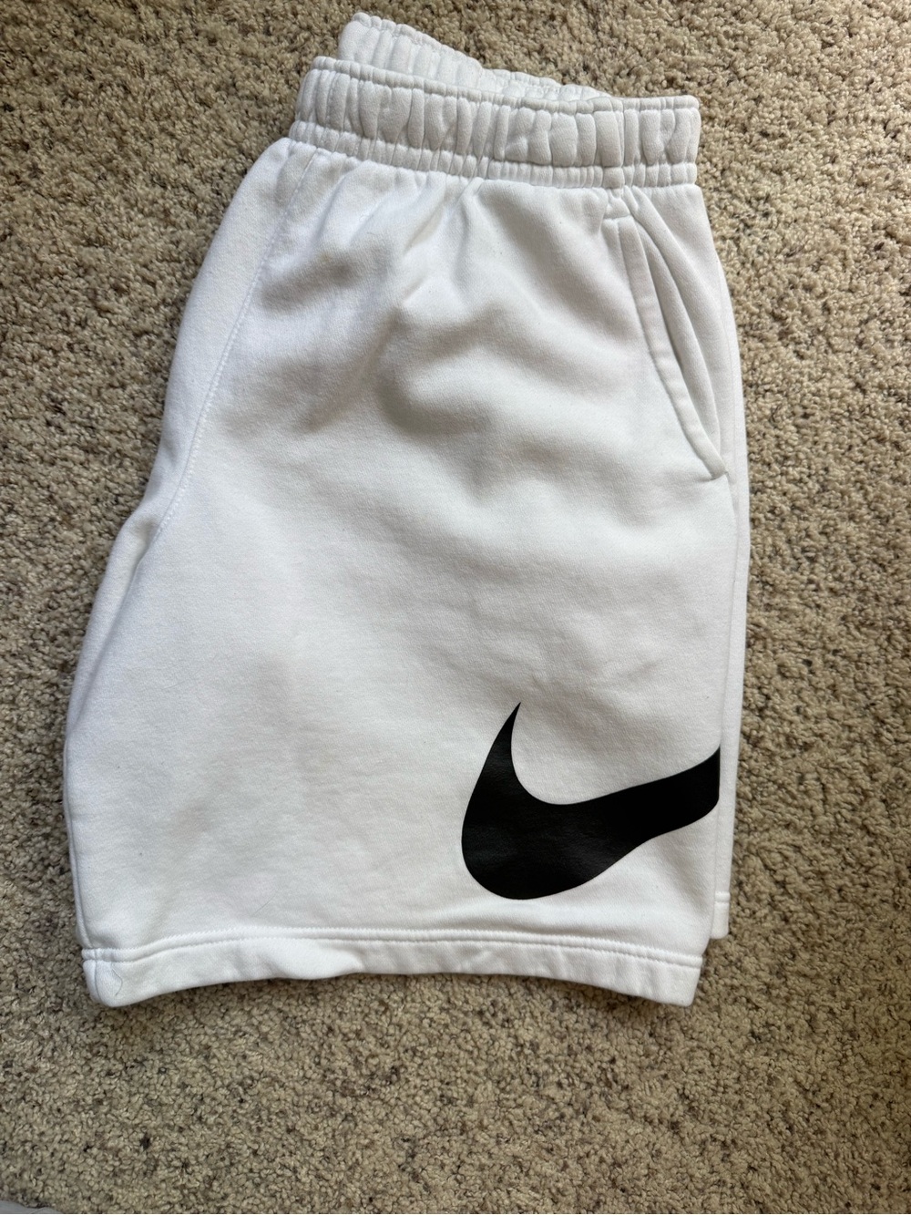 Nike White Athletic Shorts with Black Swoosh